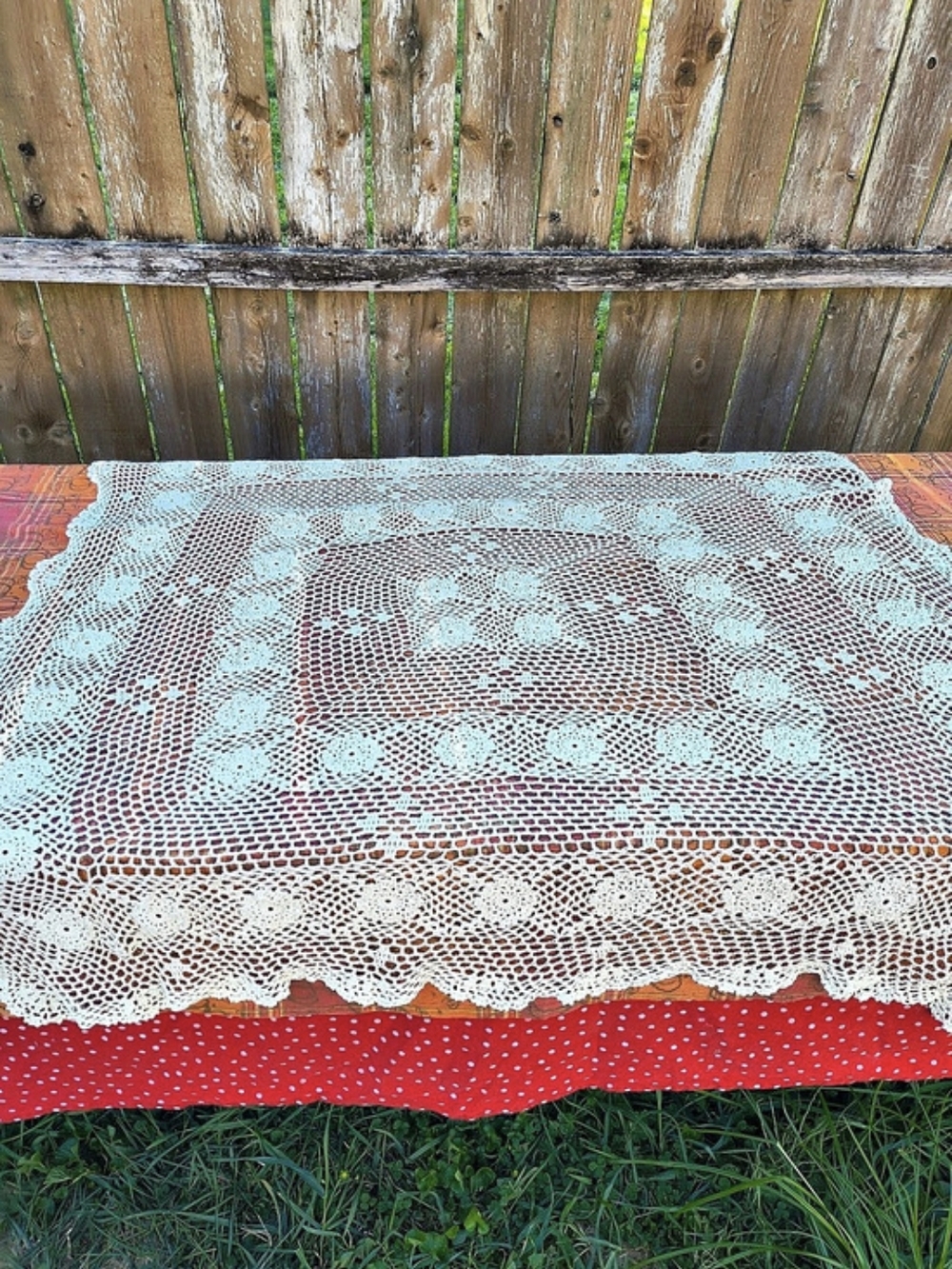 Vintage 45" square crochet lace tablecloth